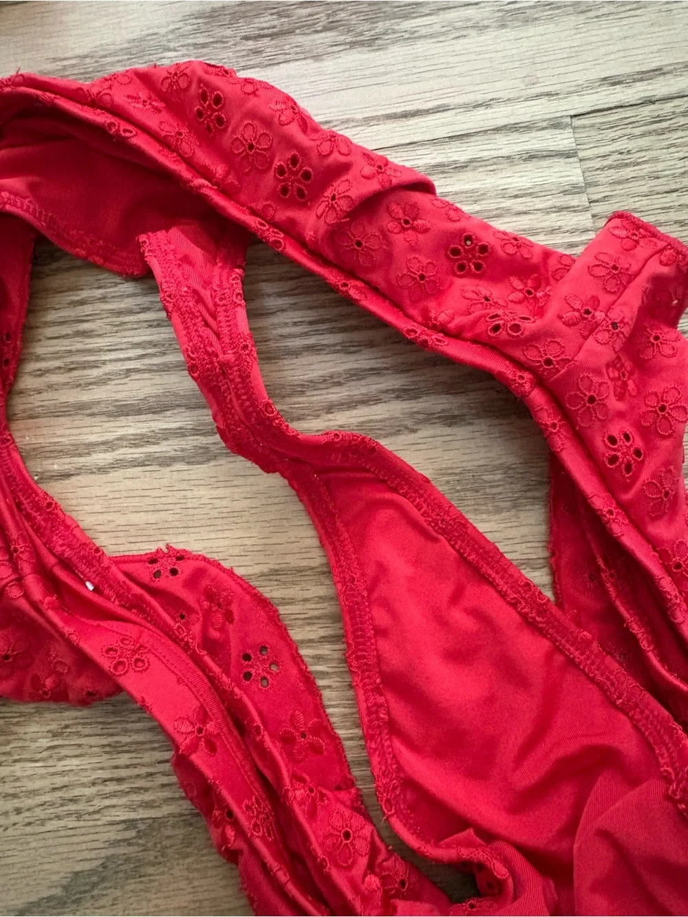 Frankie's Bikinis Red Eyelet Ruffle Bikini Set